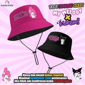 Topi Bucket Costum Nama Sablon Karakter Kuromi Melody Kartun Lucu topi Bucket cewe cowo topi bucket perempuan Sablon Karakter Murah Topi Anak Perempuan