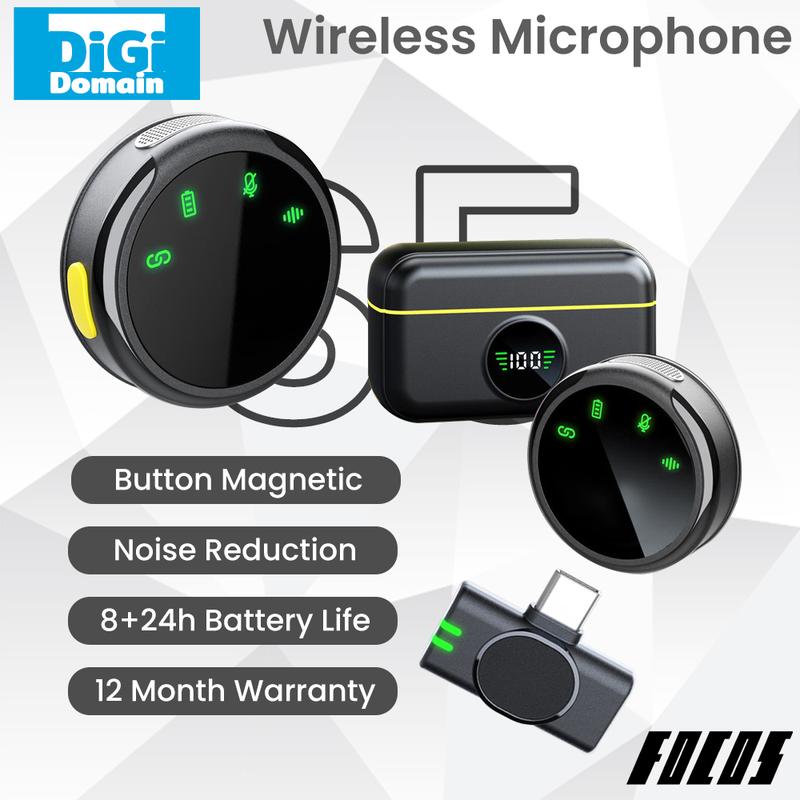Digi S5 Micro không dây cầm tay , Loại Nút Đeo Từ Tính, Mic Lavalier Mini, Khử Tiếng Ồn Chủ Động, Mic Ve Áo, Tương Thích Với iPhone, Điện Thoại Type-C Và Android, Thích Hợp Để Quay Video Trực Tiếp Thu Âm