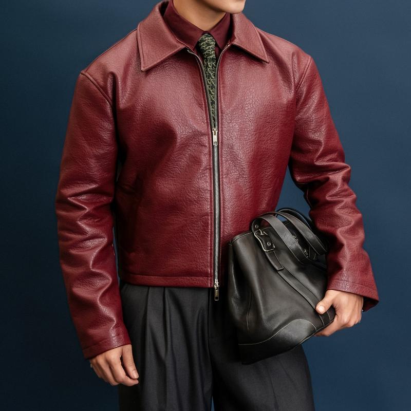 Áo khoác da form crop tôn dáng, chất liệu cao cấp, thương hiệu B Brown Menswear Nam Jacket Đen