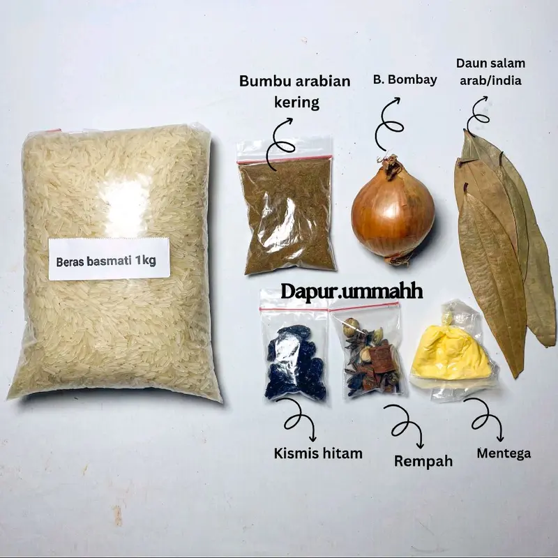 paket hemat 1kg dan 500gr beras bumbu kebuli, mandhi, kabsah, briyani, bukhori dan kabsah plus beras basmati 1kg dan 500gr 0