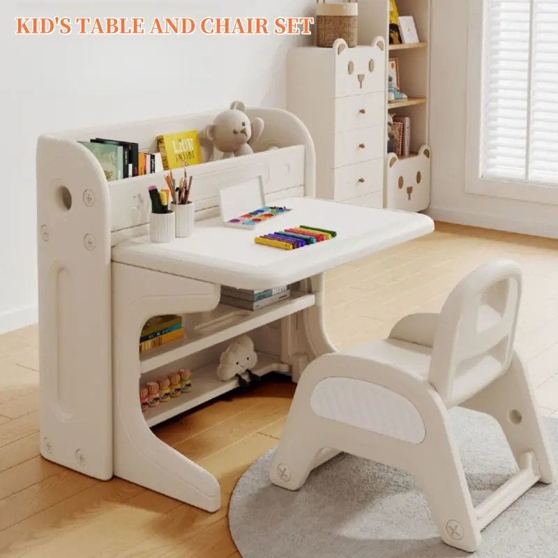 BUSS-Kids Study Table Chair Set Kids Table Boy's Chair Children's Study Table Boy's Dining Table Storage