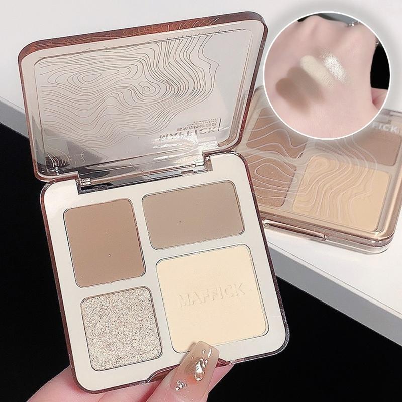 Bảng Màu Tạo Khối Và Highlight, 2 Trong 1, Hoàn Thiện Lì Và Lung Linh, Phấn Bronze Lung Linh Phấn Mũi Phấn Mắt Phấn Đánh, Bảng Màu Đa Năng, 4 Màu, Tấm Sửa Đổi Khuôn Mặt, Tạo Lớp Trang Điểm Ba Chiều Tự Nhiên