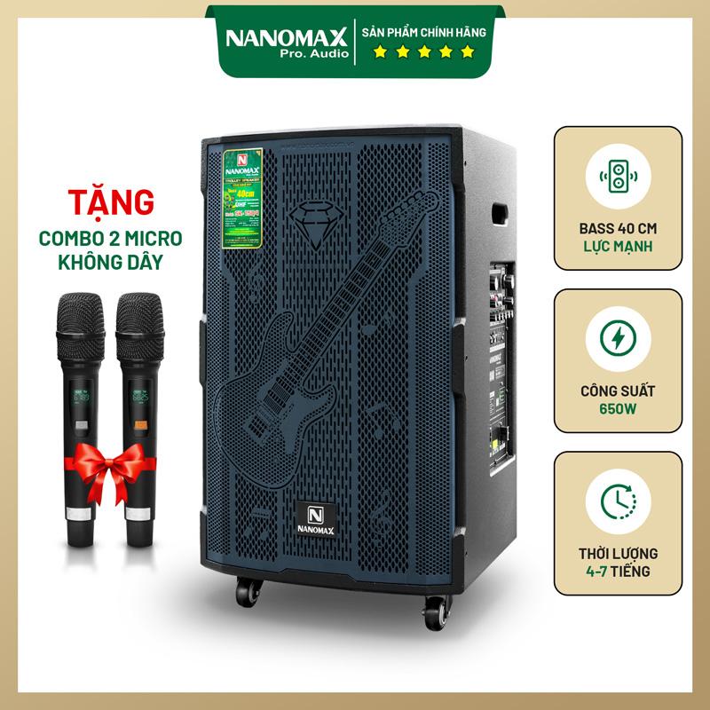 Loa Kéo Nanomax SK-15Q4 – 650W Bass 40cm Tặng 2 Micro UHF Chống Hú Kết Nối Đa Dạng Hát Karaoke Cực Hay