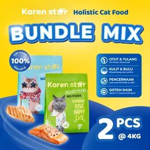 Karen Star Makanan Kucing Holistic BUNDLE 2 (4kg) Rasa Salmon & Ayam Cat Food 4000gr Premium Kering