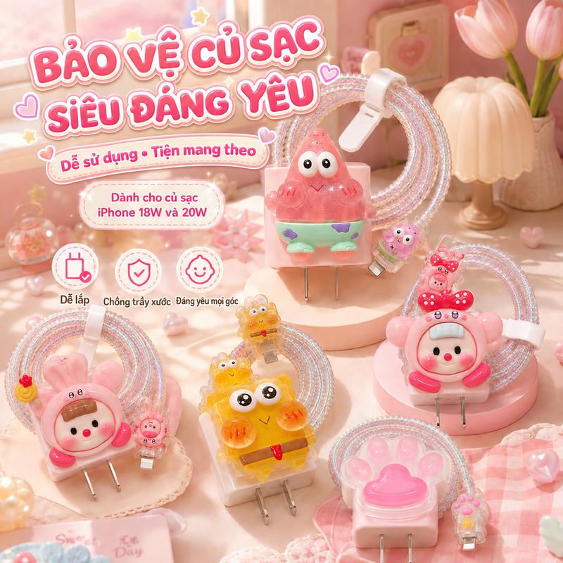 Ốp bảo vệ cáp dữ liệu hình mèo dễ thương, vỏ mềm phù hợp với IP