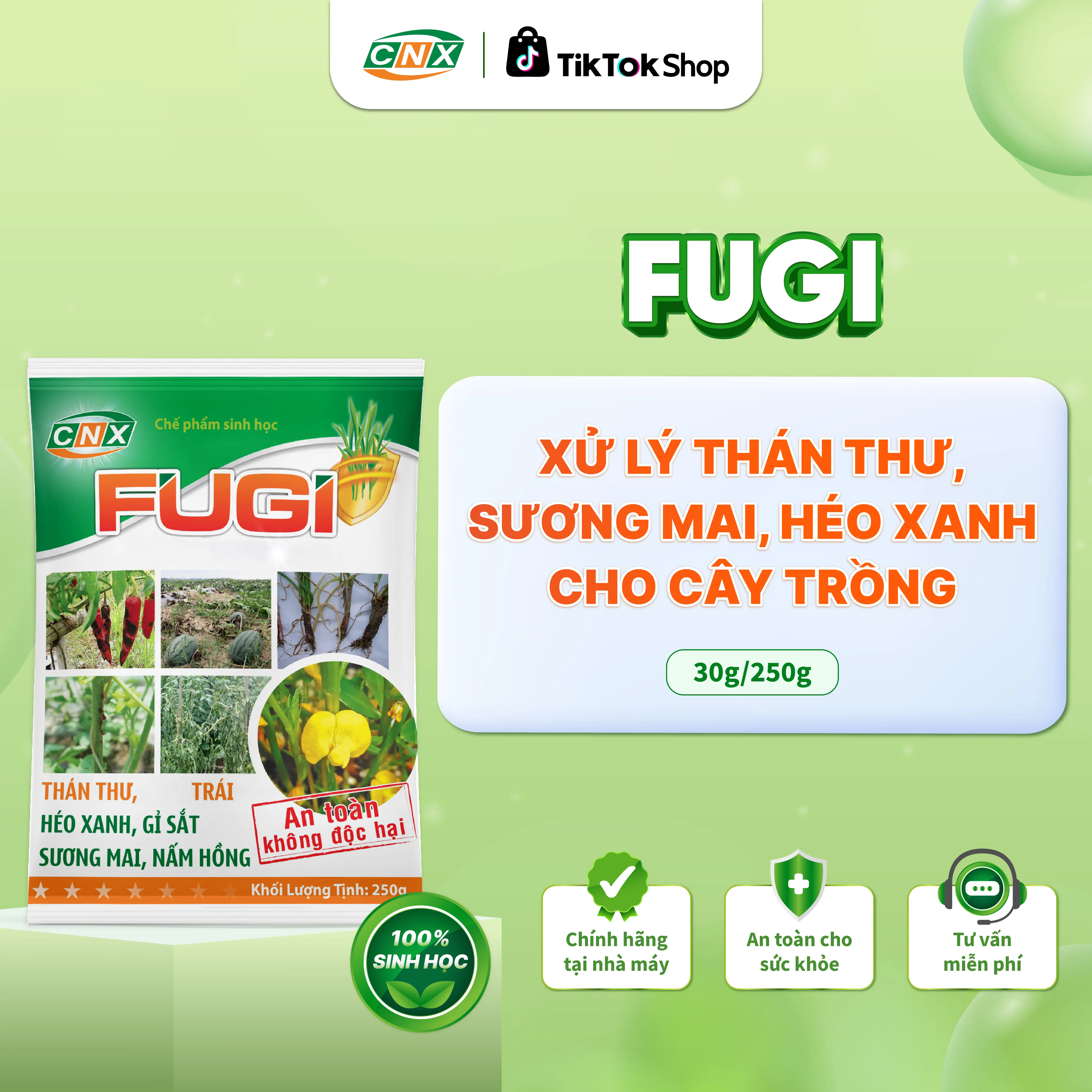 Fugi – Chế Phẩm Sinh Học Xử Lý Thán Thư, Sương Mai, Đốm Trái, Héo Xanh, Rỉ Sắt Cho Cây Trồng – 30g, 250g – Công Nghệ Xanh