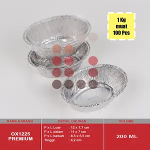 alumunium foil cup OX 1225 PREMIUM + tutup ISI 50 PCS