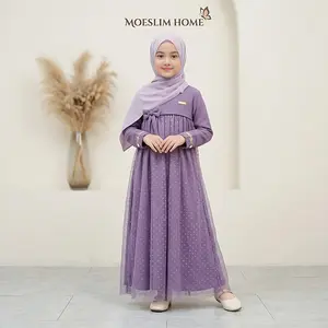 Gamis Anak Perempuan Terbaru 2025 Usia 5-13 Tahun Bahan Crinkle Airflow Mix Tile Dot Motif Pita Variasi Renda Bunga Dress Muslim Remaja Tanggung Gaun Pesta Kondangan Hitam Maroon Putih Mewah