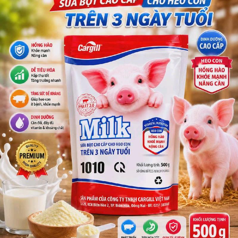 10kg sữa bột cargill milk cho heo con từ 3 ngày tuổi, giúp heo khỏe mạnh, hồng hào tăng cân tốt, hạn chế tiêu chảy
