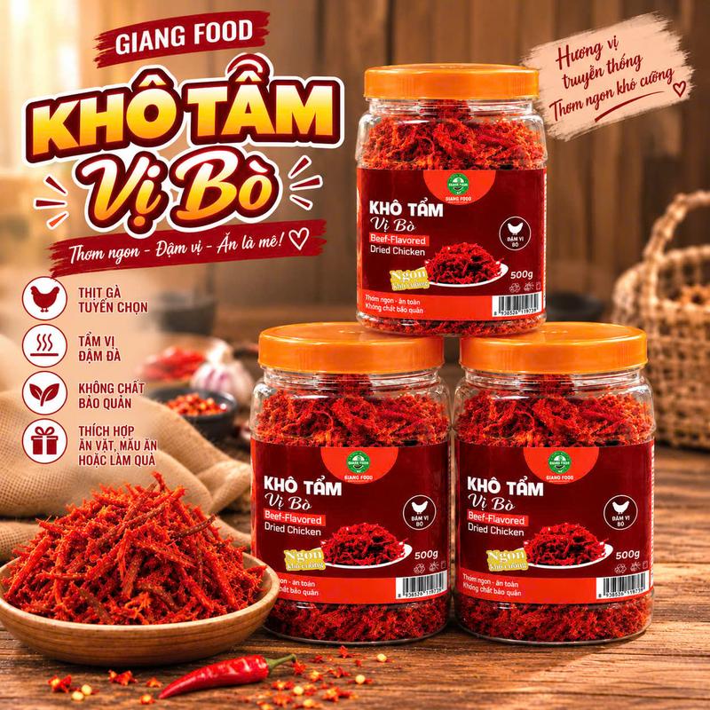 COMBO 3 KHÔ GÀ TẨM VỊ BÒ-HŨ 500G-ĐẬM VỊ BÒ- CÓ GIẤY ATVSTP