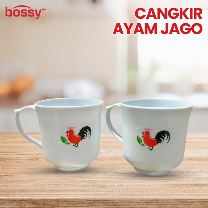 BOSSY Gelas Cangkir Model Ayam Jago Isi 12 Pcs Ukuran 400 ML Bahan Tebal Murah 2