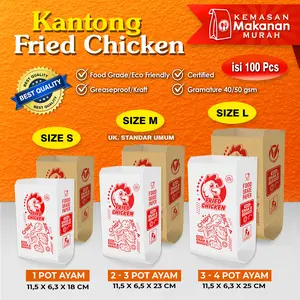 Isi 100 pcs Kemasan kantong kertas Fried Chicken Size S M L | Bungkus Ayam goreng - Food Grade & Ramah Lingkungan