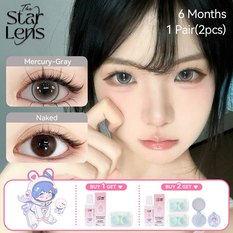Kính áp tròng, Starlens mắt xịn chính hãng , 1 đôi(2 chiếc), Đường kính 0-8, 14,2 / 14,5mm, dùng 6 tháng,Mắt to tự nhiên Màu Xám/Màu Đen/Màu Hồng