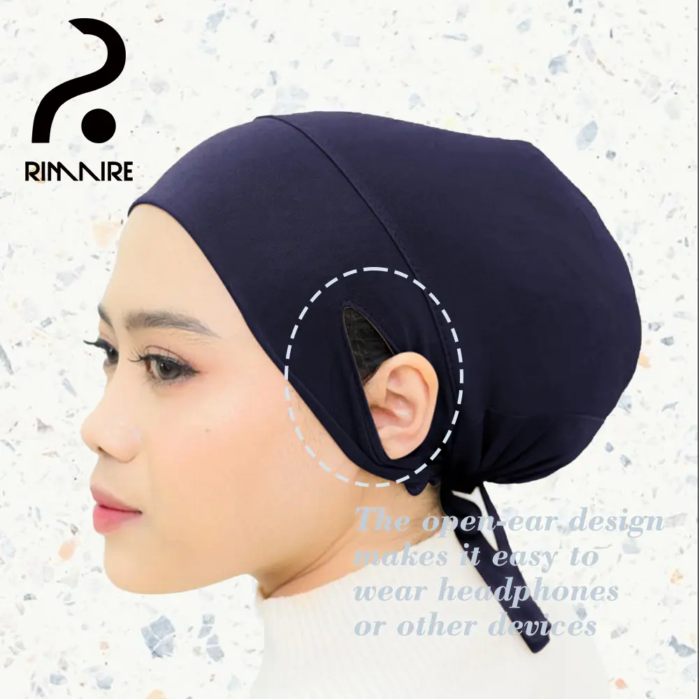RIMAIRE Inner Budak Mercerized Cotton Telinga Black White hijab