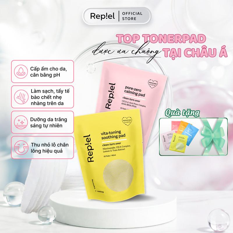 Túi Refill Toner Pad Vita Toning Soothing Pad & Pore Zero Calming Pad REPIEL (Túi 60 miếng)