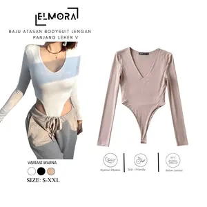 Elmoragallery BJ1859 Bodysuit FitBody Fashion Baju Atasan Wanita Jumpsuit Lengan Panjang Leher V Celana