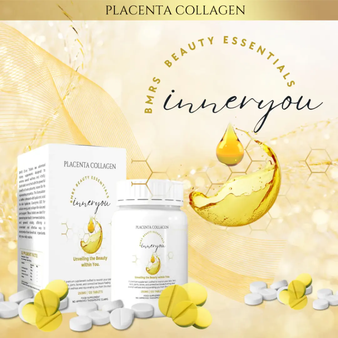BMRS Placenta Collagen Inner You Tablets - 120 Chewable Tablets for Skin  Health & Well-being + Free 1 Sachet of Refresco
