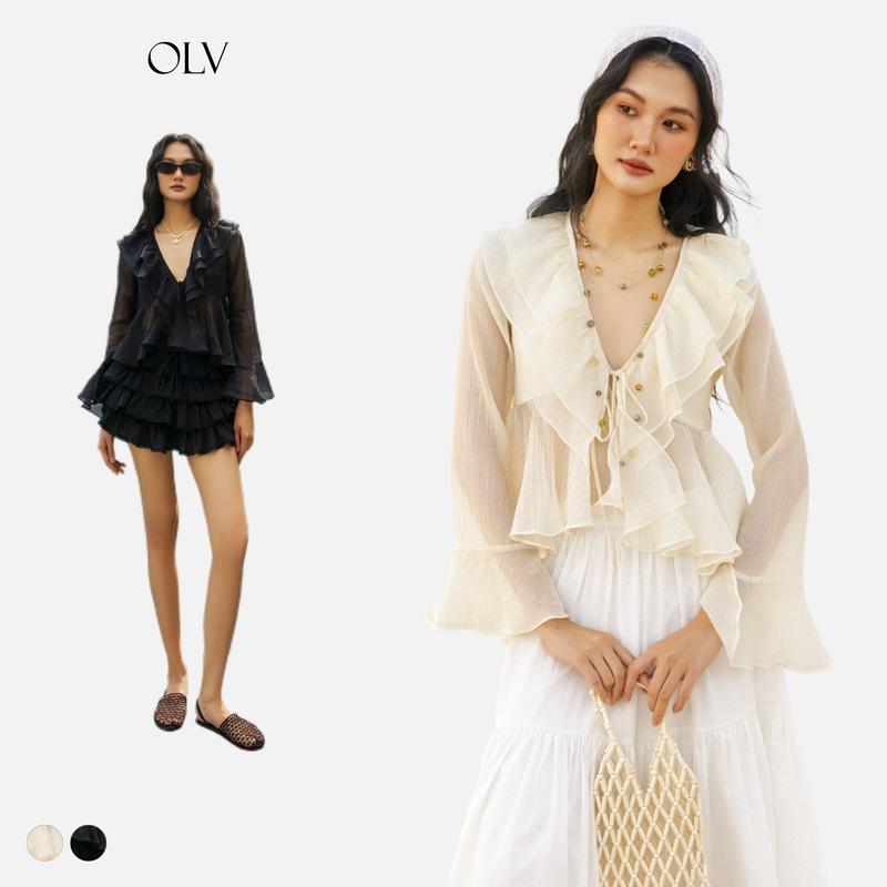 Áo babydoll bèo cổ V mỏng mát cột nơ nữ tính Willow nhiều màu phù hợp đi chơi đi biển OLV