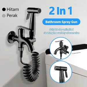 Kran Cabang SUS 304 dan Jet Shower Toilet Hitam Matte 1/2 Inch dengan Selang 1.5M - Solusi Praktis untuk Kebersihan Anda dengan Diskon Terbatas! Keran