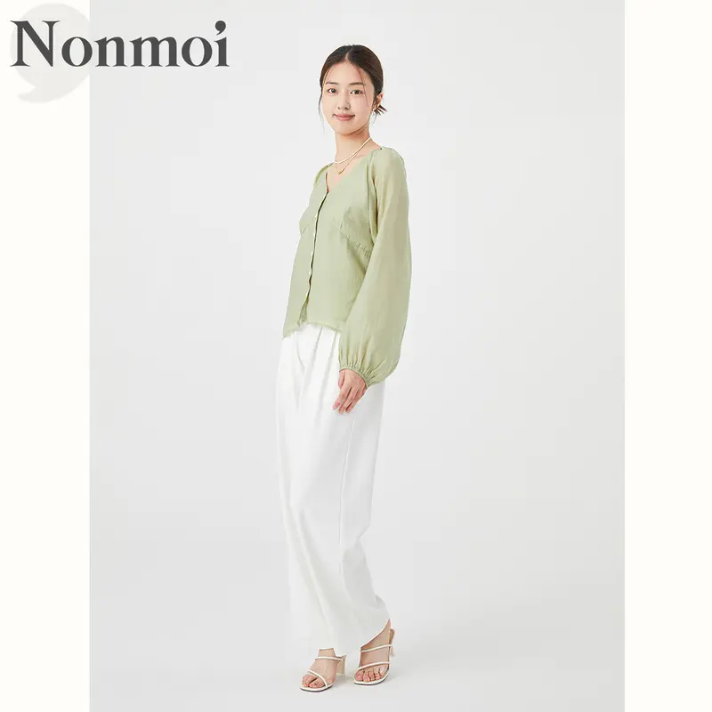 Nonmoi - Margot Top Kemeja Lengan Panjang Bahan Polyester Mint Green 3