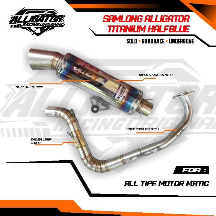 Knalpot Samlong Original Alligator Halfblue New Emblem [ inlet 38 mm ] free triplat Nmax Aerox Beat Mio Scoopy Vario Pcx lexy Xride fino Fazio Freego dll Bracket Laser Motor Motorcycle 0