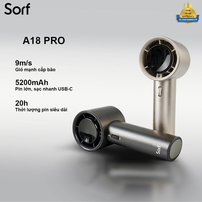  Quạt cầm tay Sorf A18 Pro – Quạt mini cầm tay có thể điều chỉnh 100 mức gió vận hành êm ái không cánh quạt sạc lại được thời gian sử dụng tối đa 19,5 giờ 
