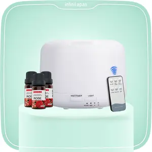 Infinilapan Humidifier 500ml+3 Essential Oil Diffuser Air Purifier Aromatherapy 7 Warna LED Putih dengan Remote Control dan Anti Dry Protection Kapasitas Besar 500ml Daya Tahan 10-12 Jam Bahan PP Aman dan Ramah Lingkungan