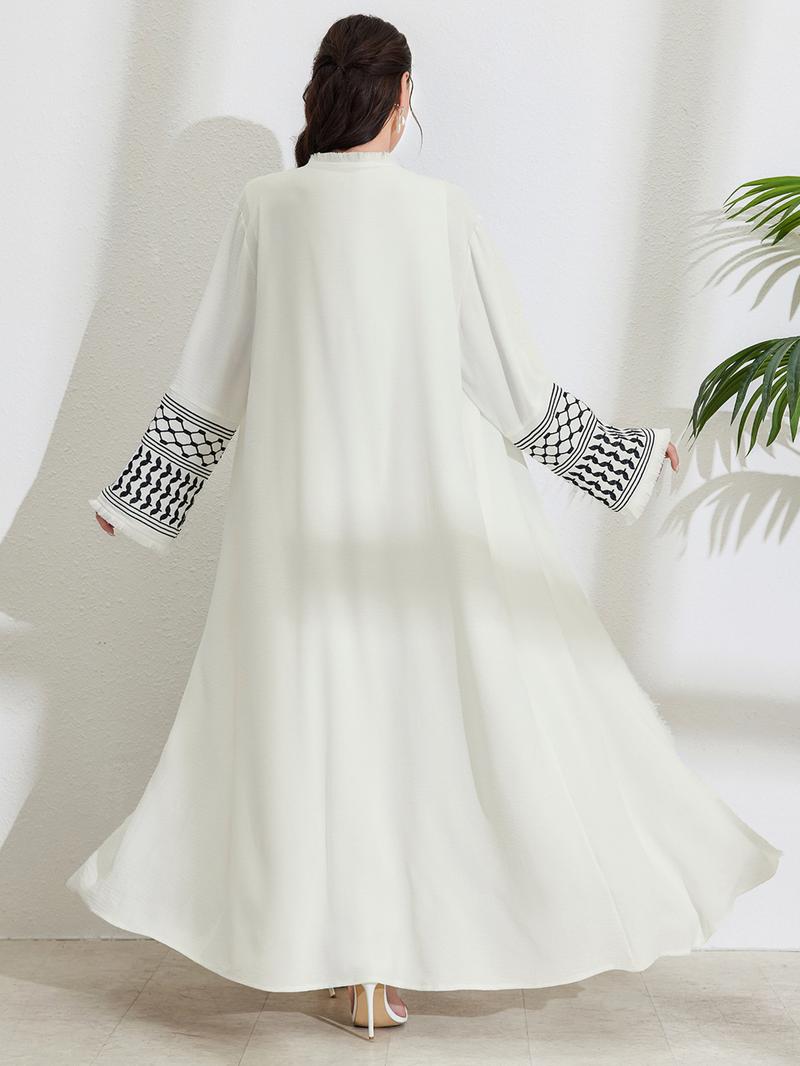 Product Introduction of Trang Phục Hồi Giáo, Thanh Lịch, Có Túi, Kiểu Áo Cardigan, Thêu, Màu Tương Phản, Có Thắt Lưng, Kiểu Áo Choàng 3