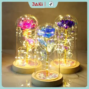 JAKI Lampu LED DIY Bunga Ruangan Kamar Glass Mawar Dekorasi Beauty And The Beast Rose | Hampers Pajangan Kado Hiasan