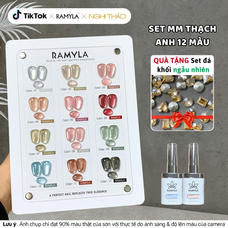  Set sơn gel mắt mèo thạch anh RAMYLA 12 màu  Tặng set đá khối ngẫu nhiên  