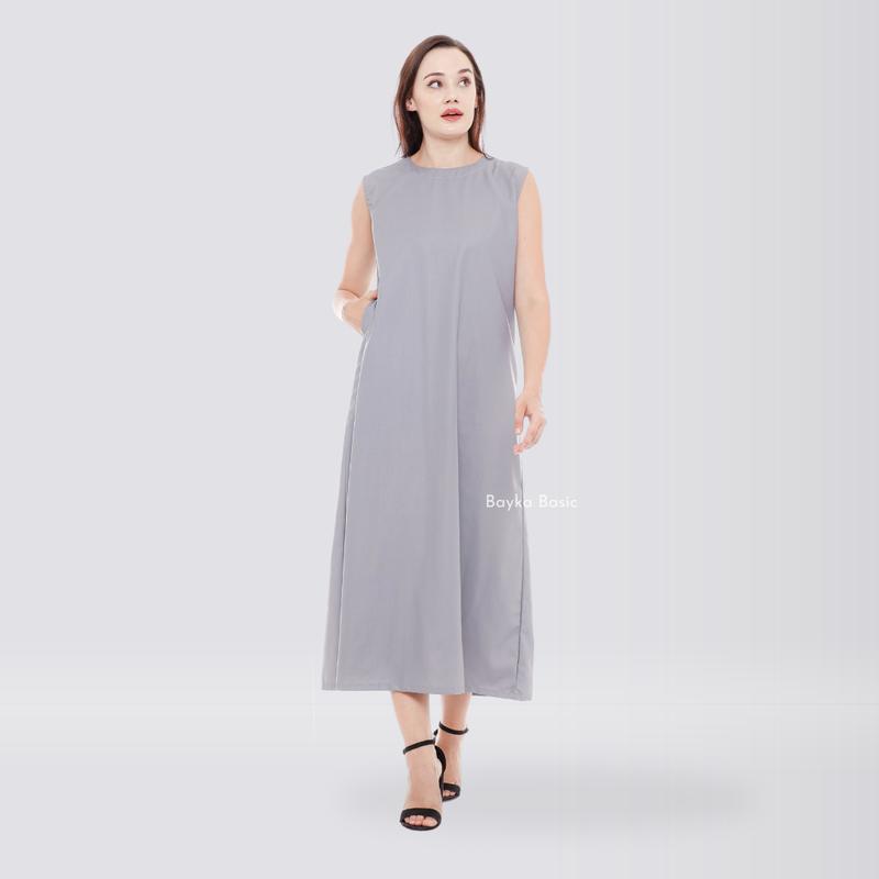 Bayka - Inner Dress Tanpa Lengan / Maxi Sleeveless Dress Polos Wanita / Dalaman Gamis Katun / Manset Kutung Panjang 4