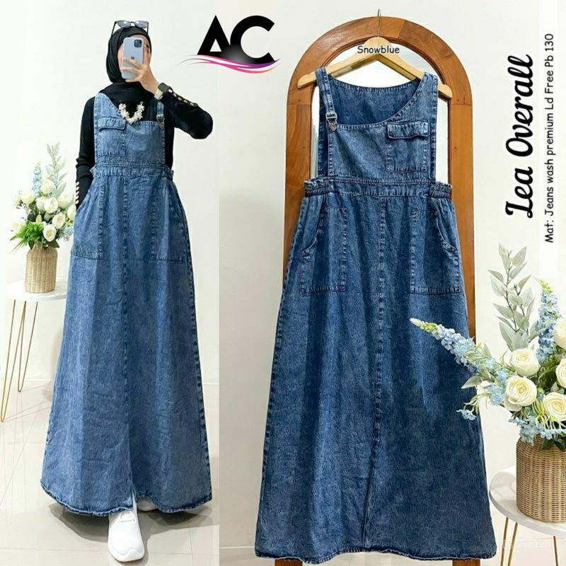 AQIL.COLLECTION |  Lea Jeans |  Terbaru |  Jeans  Korean Style | Jumpsuit  Terbaru Denim Panjang overall span wanita Motif Dress 0