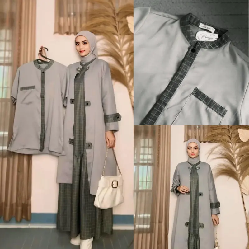 Parayou ~ Marwah Series Lebaran  Set Inner dan Outer Couple Baju Koko Free Hijab PollyCatoon Gamis Pasangan Sarimbit 4