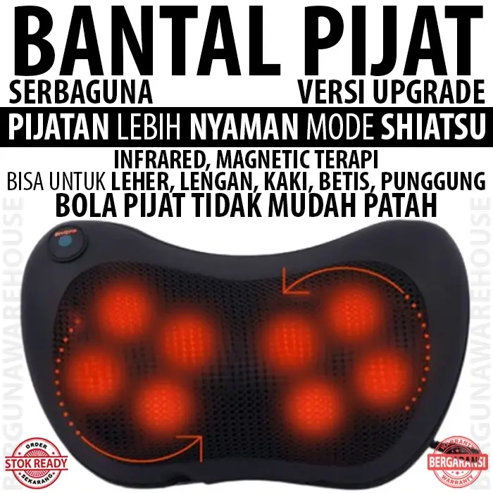 Bantal Pijat Elektrik Leher Kaki Tangan Pungung Betis Alat Bisa Untuk di Mobil / Massager Device for Head, Neck, Hand, Legs Shiatsu Massage Hitam Orang Tua Terapi 0