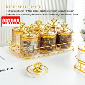 OPTIVIA Emas Snack Tray Kue Storage Jar Snack Bowl Tempat Saji Snack Cemilan Kotak Makanan Toples Lebaran Set Nampan Topless
