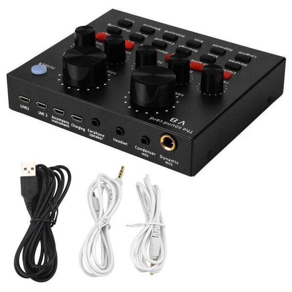 Soundcard Dan Mikrofon Kondenser Soundcard V8 Bluetooth Live Audio USB External 4