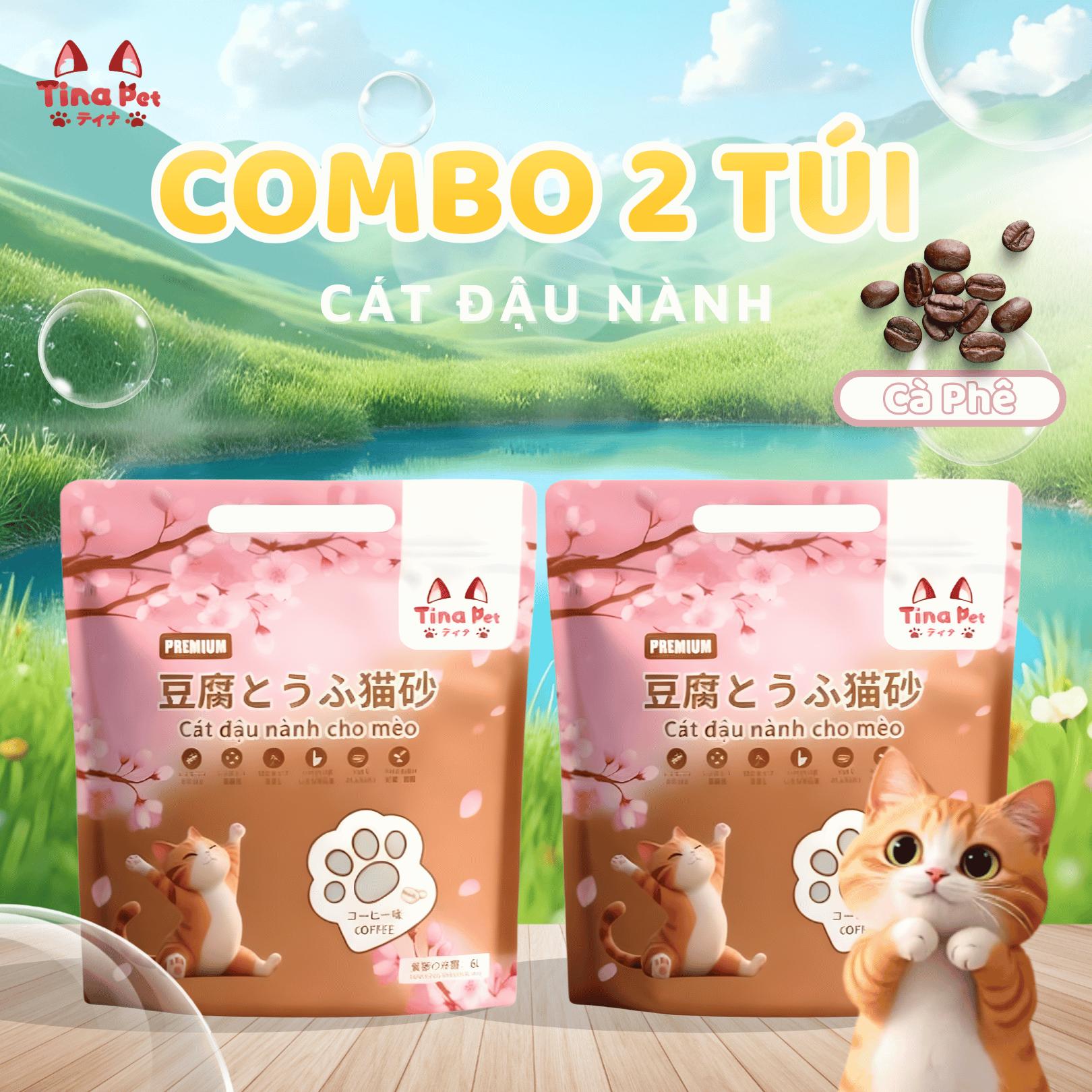 COMBO 2 Cát đậu nành cao cấp TINA PET 6L- 2kg | Mùi cà phê, hữu cơ tự nhiên
