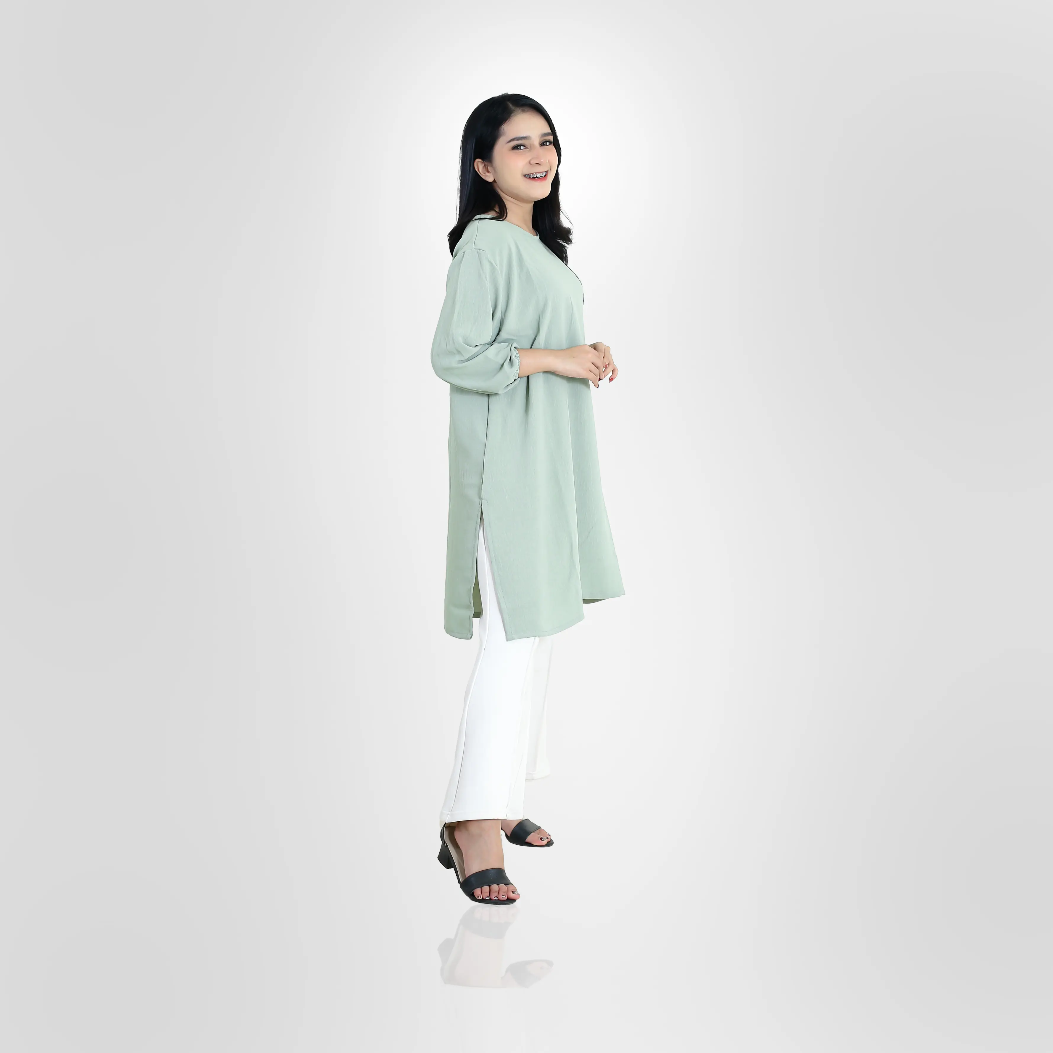 Tunik polos crinkle premium tangan 3/4 Atasan tunik wanita