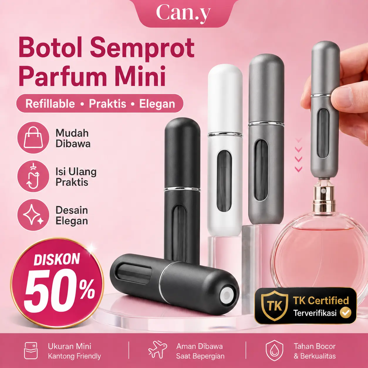recyclable and refillable perfume bottle portable push-type perfume dispensing bottle high-end hydrating transparent rotating fine