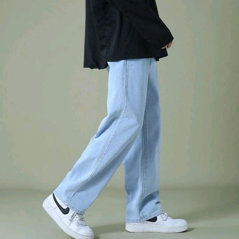 Celana Panjang Pria Jeans Loose Pant Korean Style Gombrang Hitam Muda Tebal Distro 4