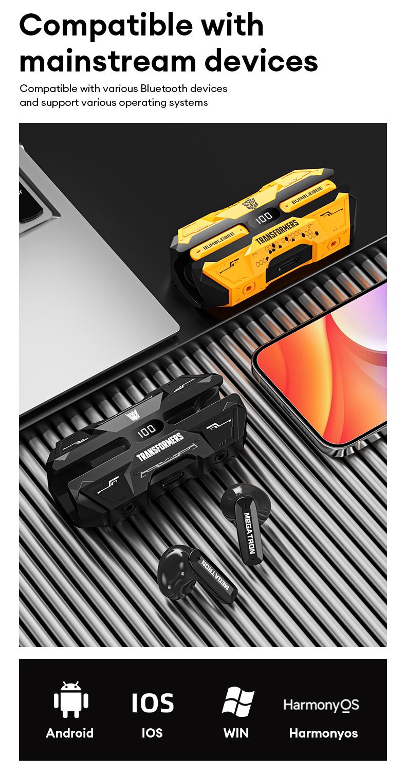 Product Introduction of Tai Nghe Bluetooth, Transformers, Không Dây, TF-T51, Khử Tiếng Ồn, Thích Hợp Chơi Game Và Thể Thao Điện Tử, Trong Tai, Hàng Mới Về, Tương Thích Với Huawei Và Apple Earphone 11