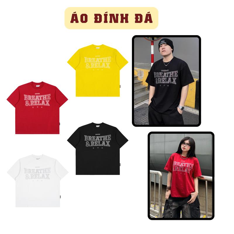   DEAL MỞ BÁN  Áo Đính Đá Form BOXY SAIGONESE Unisex Nam Nữ cotton 