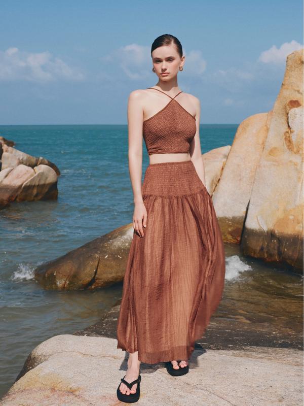 Set áo yếm croptop kèm chân váy maxi Abelie thoáng mát nữ tính phù hợp đi biển du lịch OLV