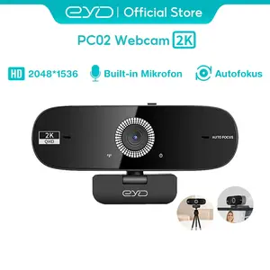 EYD 2K Webcam Autofocus Mikrofon internal Tutup Lensa Privasi Rotasi 360 Untuk USB Laptop Komputer PC Camera PC02 Kamera Windows/Linux/Android/MacOS