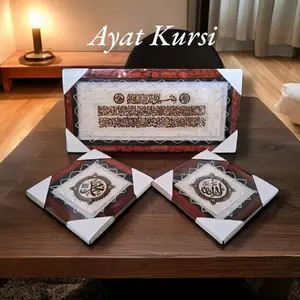 Kaligrafi Hiasan Dinding Rumah 1 Set Isi 3 pcs (1kg) Bahan Kulit Kambing Asli Berkualitas Bingkai Kayu Depan Plastik