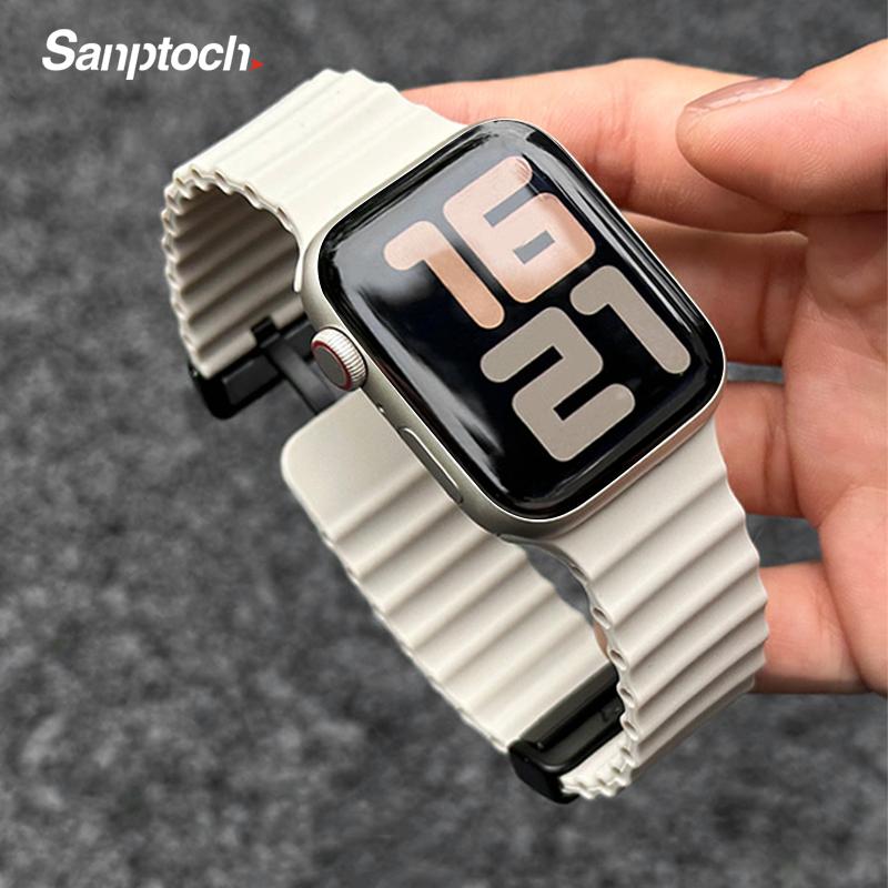 Dây Đeo Từ Tính Đại Dương, Dây Đeo Silicon Mềm, Cho Đồng Hồ Apple, Tương Thích Với 49Mm, 46Mm, 45Mm, 44Mm, 42Mm, 41Mm, 40Mm, 38Mm, Ultra2 SE, Dây Đeo Thể Thao, Thích Hợp Cho iWatch 10, 9, 8, 7, 6, 5, 4, 3, 2, 1, Vòng Tay Vòng Tay Thân Thiện Với Da