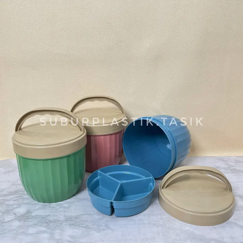 [4 pcs] Rantang Susan Samyang 3 Sekat Dengan Tutup Dan Pegangan Tempat Bekal Plastik Serbaguna | Wadah Penyimpanan Nasi Kitchenware Gold 5
