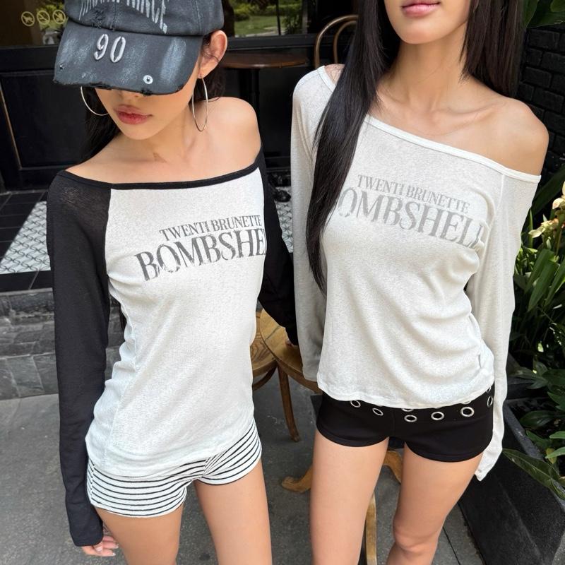 TWENTI Áo Tay Dài Mỏng Thun Giấy Form Raplan in chữ