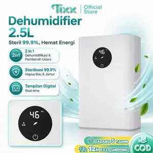 Tixx Dehumidifier Penghilang Lembab 3 in 1 - Atasi Jamur & Bau Apek, Keringkan Pakaian, Udara Segar dengan Ion Negatif & Aromaterapi. Kapasitas Besar 2.5L, Auto Stop + Alarm, Hemat Listrik (65W). Cocok Hadapi Musim Hujan & Siapkan Rumah Sambut Lebaran!