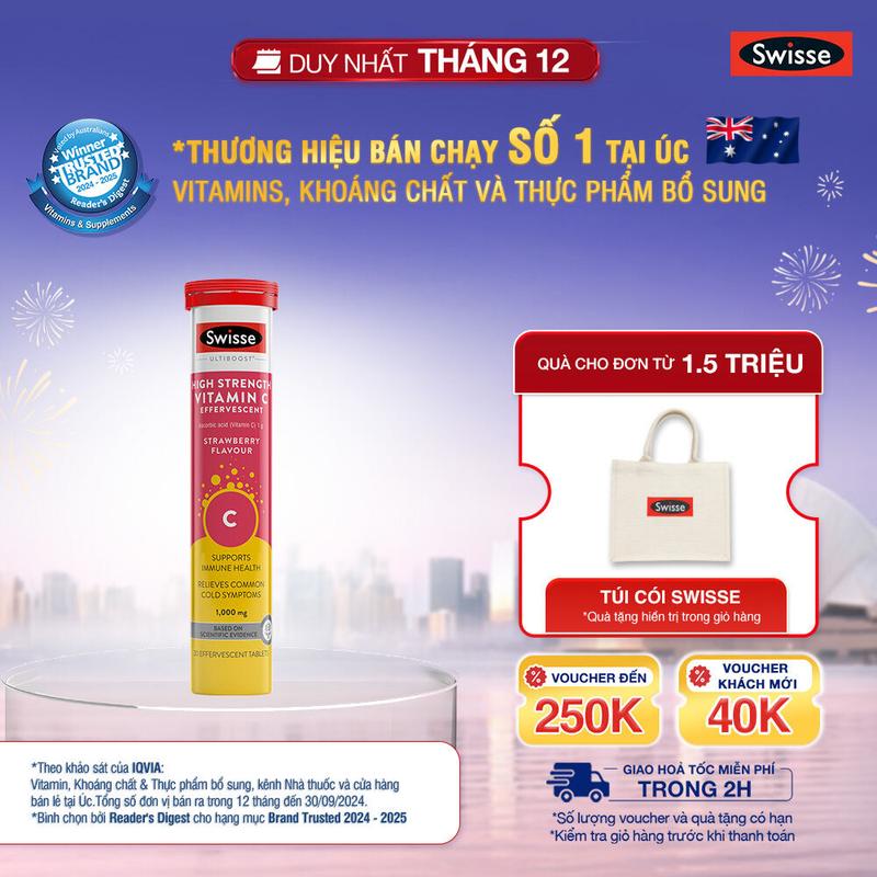 Viên sủi Vitamin C liều cao Swisse High Strength Vitamin C 1000mg Effervescent 20 viên